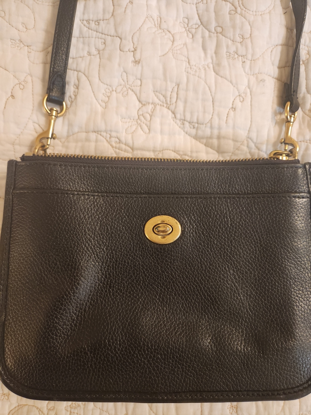 Black Leather Crossbody Bag with Gold Hardware